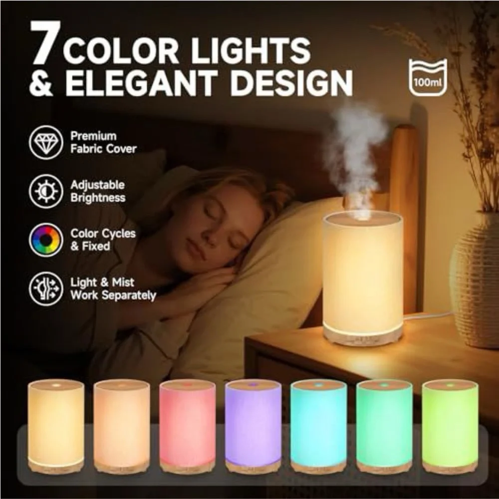 Beige Fabric Ultrasonic Aroma Diffuser with Wood Base